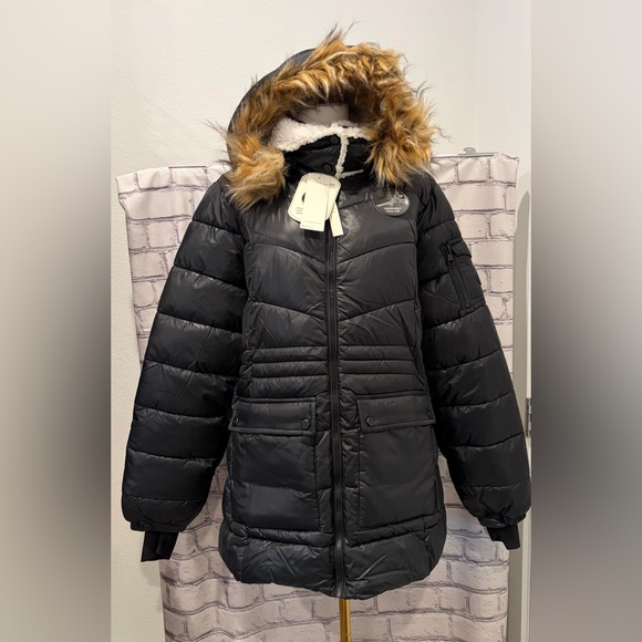 Madden Girl:XL Women Black Puffer Jacket with Faux Fur Hood Pockets - Picture 12 of 13